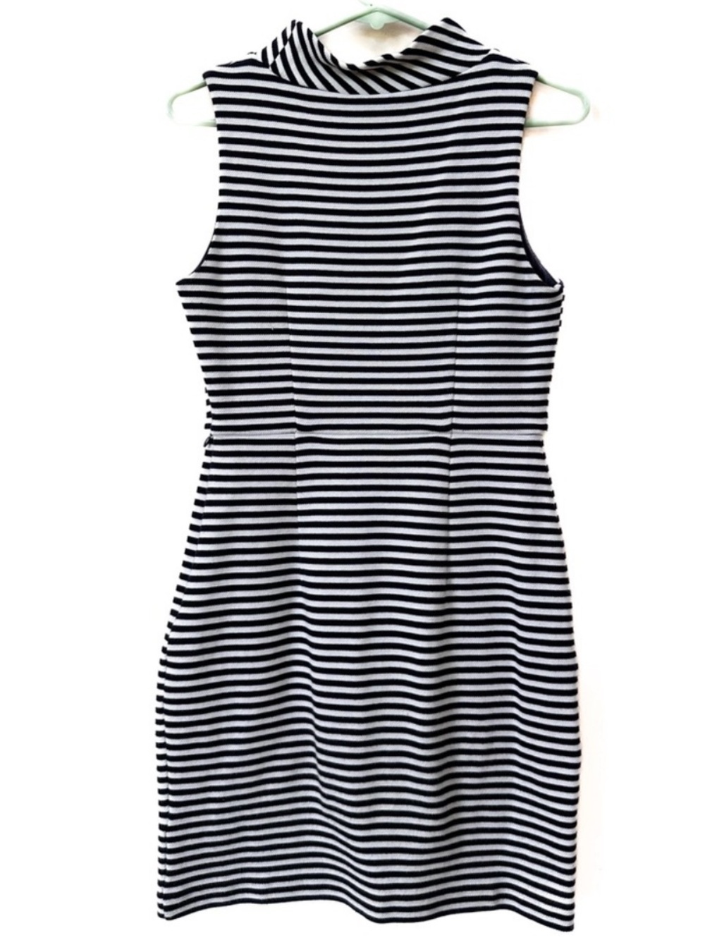 BODEN Sleeveless Navy Blue & White Ponte Knit Striped Dress, EUC, size 8R - Picture 3 of 3